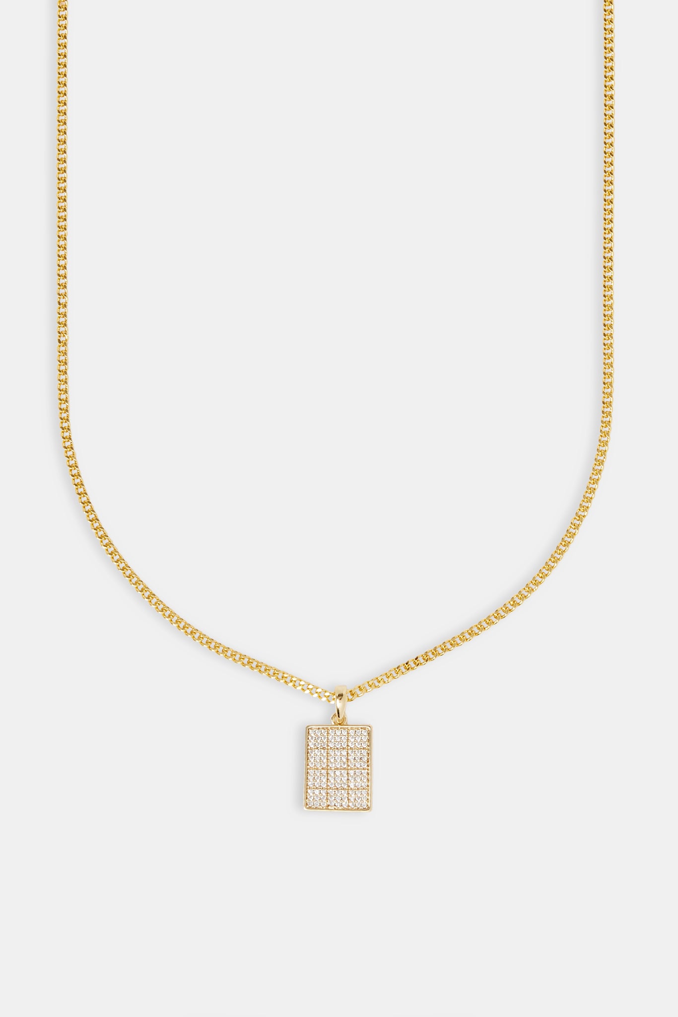 Iced CZ Grid Dog Tag Halskette – 20 mm – Gold
